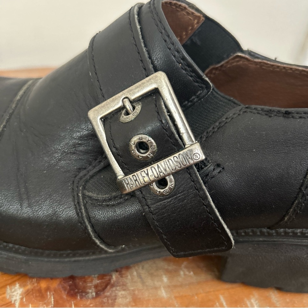 Harley Davidson Clogs Womens Size 7 Black Leather Slip On Shoes Biker Platform - Picture 10 of 13